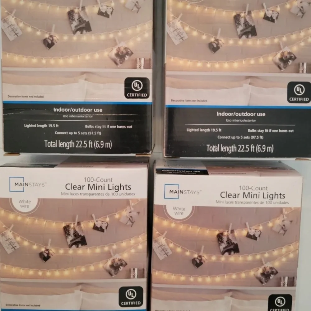 4x Mainstays 100ct Clear Mini Lights White Wire Indoor/Outdoor 22.5ft Holiday